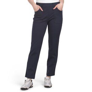 SWING CONTROL Navy Solid Ponte Ankle Pants